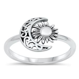 Sterling Silver Moon & Sun  Ring Polished finish 1/2 inch wide